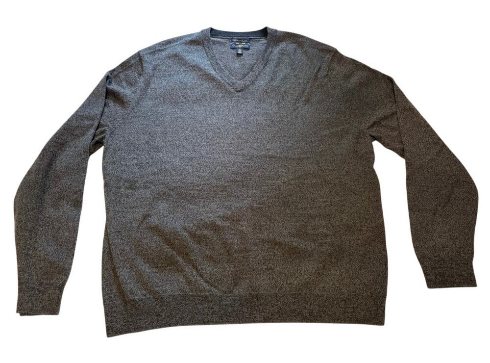Club Room Italian-Spun Yarn Merino Wool Blend V-Neck Sweater Gray Mens XL
